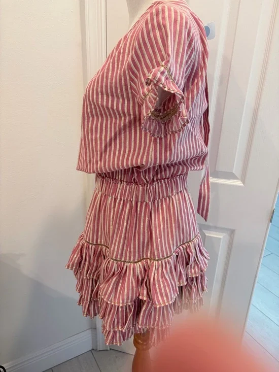 Misa Los Angeles Pink & White Striped Tiered Ruffle Mini Dress - Picture 3 of 10